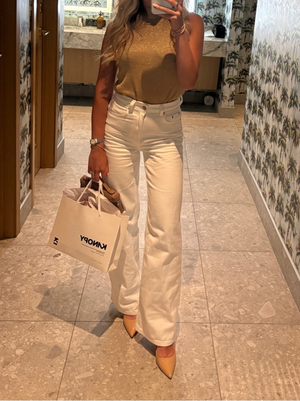 White flared jeans